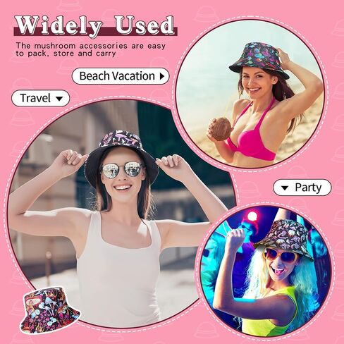 4 Pcs Mushroom Bucket Hat for Women Men Teens Reversible Printed Packable Beach Sun Hat Summer Mushroom Stuff Cute Festival Accessories Outdoor Rave Clothes Fisherman Cap for Travel Fishing Hiking in Saudi Arabia