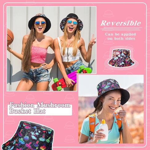 4 Pcs Mushroom Bucket Hat for Women Men Teens Reversible Printed Packable Beach Sun Hat Summer Mushroom Stuff Cute Festival Accessories Outdoor Rave Clothes Fisherman Cap for Travel Fishing Hiking in Saudi Arabia