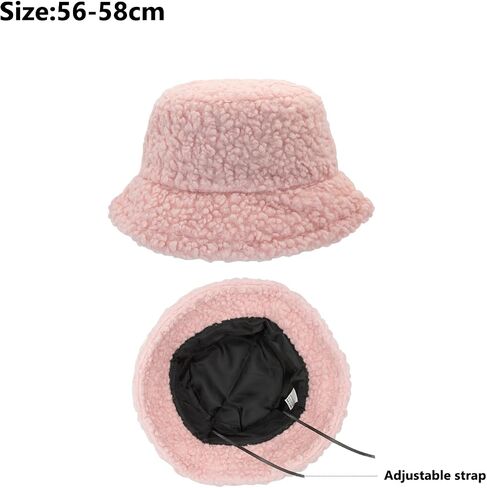 Dohia Fuzzy Bucket Hat for Women Furry Fur Bucket Hat Winter Warm Plush Fisherman Fluffy Sherpa Bucket Hat D2-YGMMZ in Kuwait