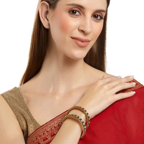 أساور من JewarHaat Indian Bollywood Faux Kundan مرصعة بحجر الراين ومطلية بالذهب على الطراز الملكي للنساء والفتيات in Kuwait