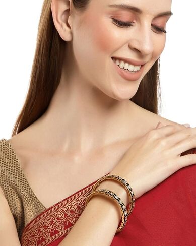 أساور من JewarHaat Indian Bollywood Faux Kundan مرصعة بحجر الراين ومطلية بالذهب على الطراز الملكي للنساء والفتيات in Kuwait