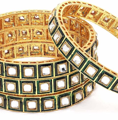 أساور من JewarHaat Indian Bollywood Faux Kundan مرصعة بحجر الراين ومطلية بالذهب على الطراز الملكي للنساء والفتيات in Kuwait