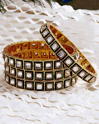 أساور من JewarHaat Indian Bollywood Faux Kundan مرصعة بحجر الراين ومطلية بالذهب على الطراز الملكي للنساء والفتيات in Kuwait