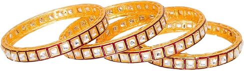أساور من JewarHaat Indian Bollywood Faux Kundan مرصعة بحجر الراين ومطلية بالذهب على الطراز الملكي للنساء والفتيات in Kuwait