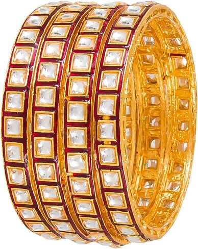 أساور من JewarHaat Indian Bollywood Faux Kundan مرصعة بحجر الراين ومطلية بالذهب على الطراز الملكي للنساء والفتيات in Kuwait
