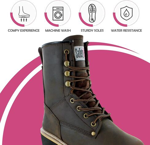 Safety Girl Women's Logger Boot I Steel Toe I Genuine Leather Goodyear Welt Construction I Water Resistant I Extra-Cushion Insole I Brown - 11 in Saudi Arabia