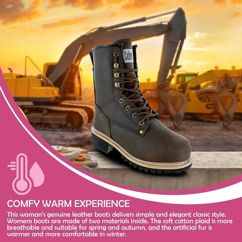 Safety Girl Women's Logger Boot I Steel Toe I Genuine Leather Goodyear Welt Construction I Water Resistant I Extra-Cushion Insole I Brown - 11 in Saudi Arabia