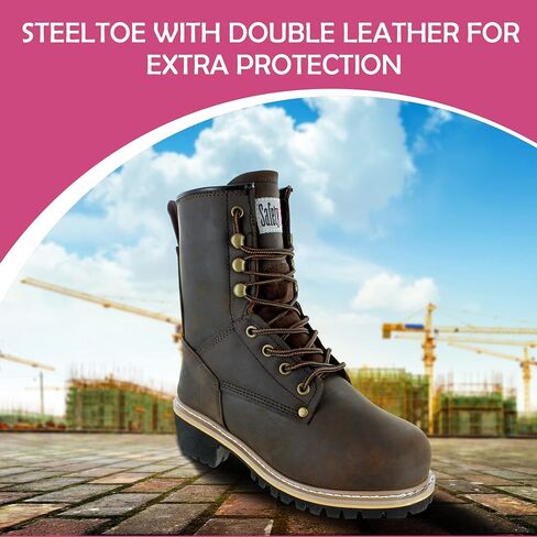 Safety Girl Women's Logger Boot I Steel Toe I Genuine Leather Goodyear Welt Construction I Water Resistant I Extra-Cushion Insole I Brown - 11 in Saudi Arabia