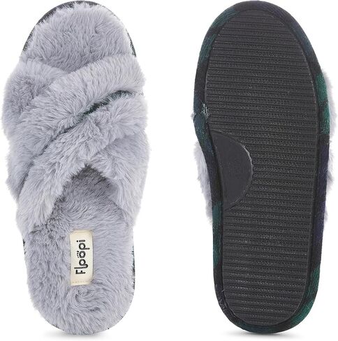 Floopi House Slippers for Women, Cross Band Fuzzy Womens Slippers Cozy Memory Foam with Indoor & Outdoor Anti Skid Sole in Kuwait