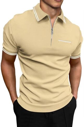 JMIERR Mens Knit Polo Shirts Quarter Zip Shirts Casual Stripe Classic Lightweight Short Sleeve Golf T Shirt in Kuwait