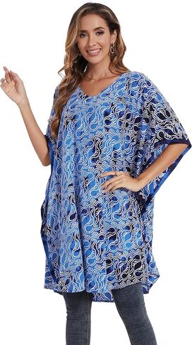 Beautybatik Women BOHO HIPPIE Batik Caftan Kaftan Plus Size Short Sleeve Tunic Blouse Top XL to 4X in Kuwait
