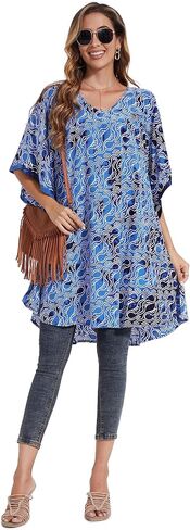 Beautybatik Women BOHO HIPPIE Batik Caftan Kaftan Plus Size Short Sleeve Tunic Blouse Top XL to 4X in Kuwait