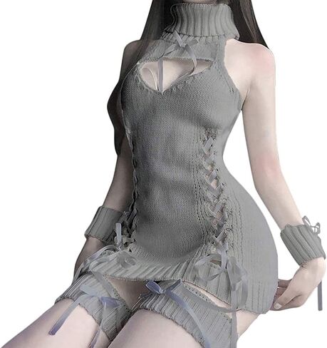 Japan Style Women's Virgin Killer Cosplay Pullover Sleeveless Knitted Bandage Hi Low Anime Sweater Vest Top in Saudi Arabia