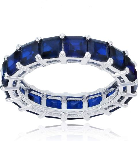 DECADENCE فضة استرلينية مصقولة بالروديوم 4 مم متعددة الألوان من Asscher Princess Cut مكعب زركونيا سوار الخلود للنساء | AAA مكعب زركونيا الأحجار الكريمة خاتم الخطوبة الزفاف | المقاسات 5-10 in Kuwait