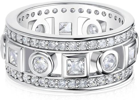 Gemsme 9mm Cubic Zirconia White Gold Plated Women Statment Ring Eternity Bands in Saudi Arabia