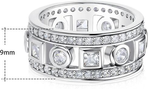 Gemsme 9mm Cubic Zirconia White Gold Plated Women Statment Ring Eternity Bands in Saudi Arabia