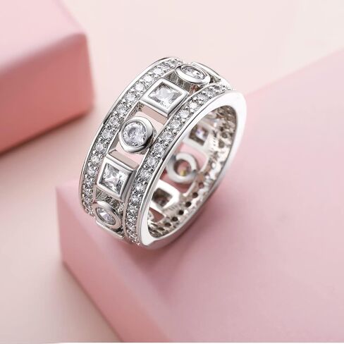 Gemsme 9mm Cubic Zirconia White Gold Plated Women Statment Ring Eternity Bands in Saudi Arabia