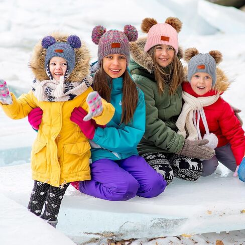 Redbaker 6 Pack Winter Hats Girls Beanie with Pom Pom Warm Fleece Lined Knit Beanies Cap for Kids Toddler Girls Boys in Kuwait