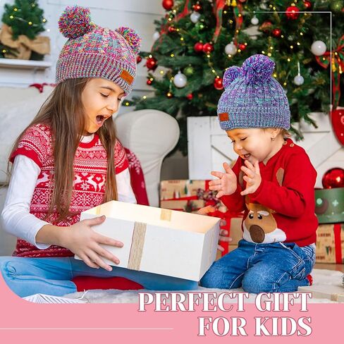 Redbaker 6 Pack Winter Hats Girls Beanie with Pom Pom Warm Fleece Lined Knit Beanies Cap for Kids Toddler Girls Boys in Kuwait