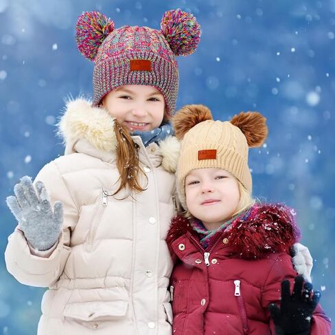 Redbaker 6 Pack Winter Hats Girls Beanie with Pom Pom Warm Fleece Lined Knit Beanies Cap for Kids Toddler Girls Boys in Kuwait