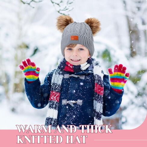 Redbaker 6 Pack Winter Hats Girls Beanie with Pom Pom Warm Fleece Lined Knit Beanies Cap for Kids Toddler Girls Boys in Kuwait