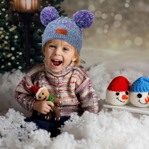 Redbaker 6 Pack Winter Hats Girls Beanie with Pom Pom Warm Fleece Lined Knit Beanies Cap for Kids Toddler Girls Boys in Kuwait