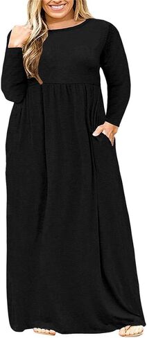 BISHUIGE Womens XL-6XL Long Sleeve Casual Plus Size Maxi Dresses with Pockets in Kuwait