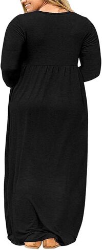 BISHUIGE Womens XL-6XL Long Sleeve Casual Plus Size Maxi Dresses with Pockets in Kuwait