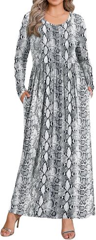BISHUIGE Womens XL-6XL Long Sleeve Casual Plus Size Maxi Dresses with Pockets in Kuwait