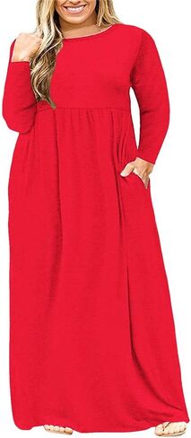 BISHUIGE Womens XL-6XL Long Sleeve Casual Plus Size Maxi Dresses with Pockets in Kuwait