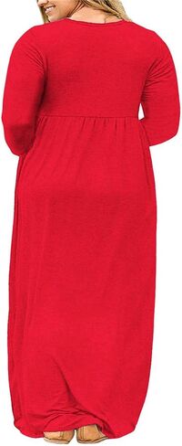 BISHUIGE Womens XL-6XL Long Sleeve Casual Plus Size Maxi Dresses with Pockets in Kuwait