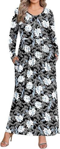 BISHUIGE Womens XL-6XL Long Sleeve Casual Plus Size Maxi Dresses with Pockets in Kuwait