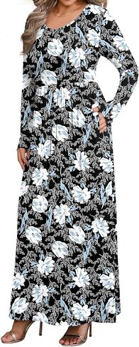 BISHUIGE Womens XL-6XL Long Sleeve Casual Plus Size Maxi Dresses with Pockets in Kuwait