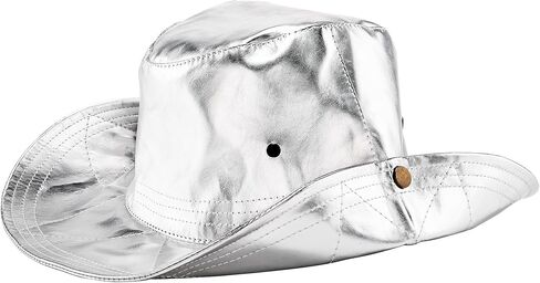 ديسكو كاوبوي قبعة بحافة فضية معدنية بوني قبعة لامعة في الهواء الطلق قبعة الشمس مع سلسلة المرأة الهذيان حفلة الموسيقى مهرجان قبعة in Kuwait