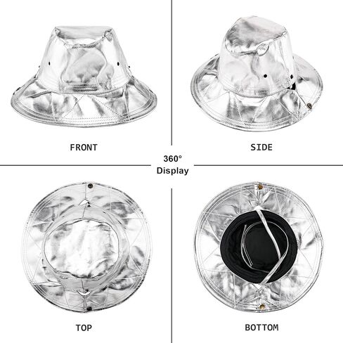 ديسكو كاوبوي قبعة بحافة فضية معدنية بوني قبعة لامعة في الهواء الطلق قبعة الشمس مع سلسلة المرأة الهذيان حفلة الموسيقى مهرجان قبعة in Kuwait