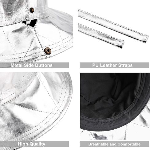 ديسكو كاوبوي قبعة بحافة فضية معدنية بوني قبعة لامعة في الهواء الطلق قبعة الشمس مع سلسلة المرأة الهذيان حفلة الموسيقى مهرجان قبعة in Kuwait