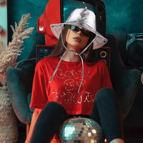 ديسكو كاوبوي قبعة بحافة فضية معدنية بوني قبعة لامعة في الهواء الطلق قبعة الشمس مع سلسلة المرأة الهذيان حفلة الموسيقى مهرجان قبعة in Kuwait