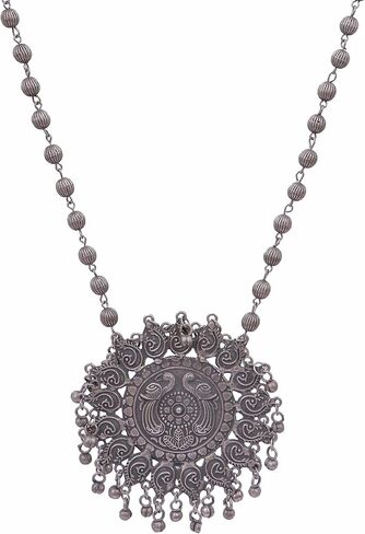 Indian Antique Designer Handmade Silver Oxidized Mirror Ghungroo Bells Tribal Gypsy Statement Long Sweater Necklace Jewelry Women Girls in Saudi Arabia