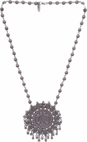 Indian Antique Designer Handmade Silver Oxidized Mirror Ghungroo Bells Tribal Gypsy Statement Long Sweater Necklace Jewelry Women Girls in Saudi Arabia