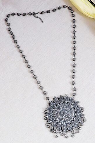 Indian Antique Designer Handmade Silver Oxidized Mirror Ghungroo Bells Tribal Gypsy Statement Long Sweater Necklace Jewelry Women Girls in Saudi Arabia