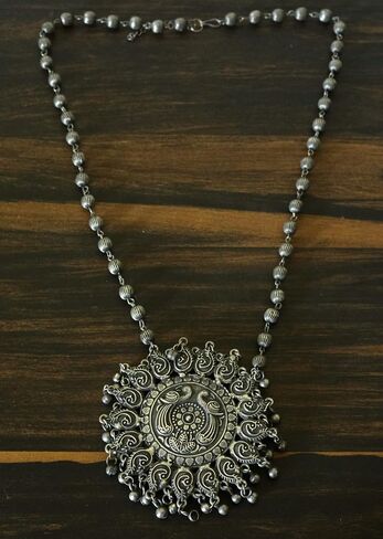 Indian Antique Designer Handmade Silver Oxidized Mirror Ghungroo Bells Tribal Gypsy Statement Long Sweater Necklace Jewelry Women Girls in Saudi Arabia