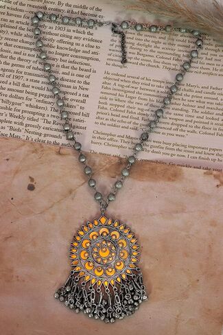 Indian Antique Designer Handmade Silver Oxidized Mirror Ghungroo Bells Tribal Gypsy Statement Long Sweater Necklace Jewelry Women Girls in Saudi Arabia