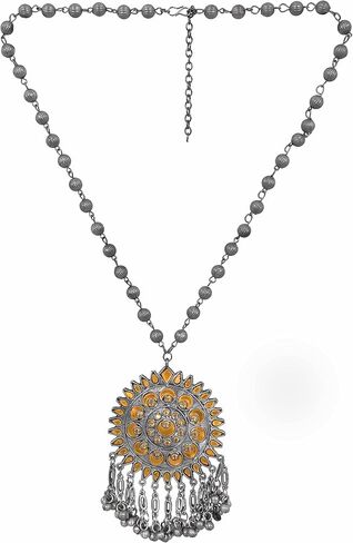 Indian Antique Designer Handmade Silver Oxidized Mirror Ghungroo Bells Tribal Gypsy Statement Long Sweater Necklace Jewelry Women Girls in Saudi Arabia