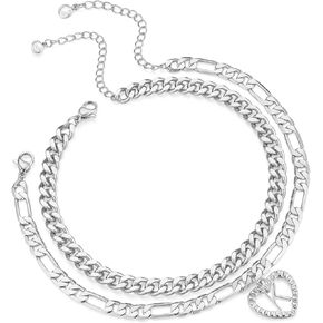 ABDOT Dainty Gold Ankle Bracelets for Women 14K Gold Plated Heart Initial Anklets for Women Teen Girls Stackable Cuban Figaro Chains Women's Anklets Anklets for Women Waterproof in Saudi Arabia