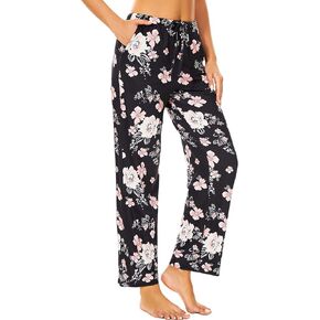 iniber Comfy Pajama Pants for Women Stretch Drawstring Lounge Pants with Pockets Casual Wide Leg Pjs Bottoms