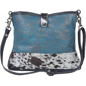 Myra Bag Blue Labyrinth Leather & Hairon Bag S-3982 in Kuwait