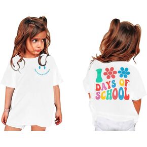 100 Days of School Shirt Girl: Happy 100th Day of School T-Shirt Girls School Gifts Short Sleeve Tee Tops in Saudi Arabia