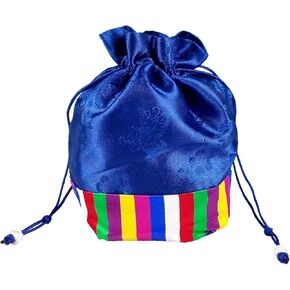 Seoulful Vintage Korean Bokjumeoni Lucky Pouches - Traditional Korean Color Block Hanbok Gifts Bag - Saekdong Stripes and Flat Bottom Design (Yellow)