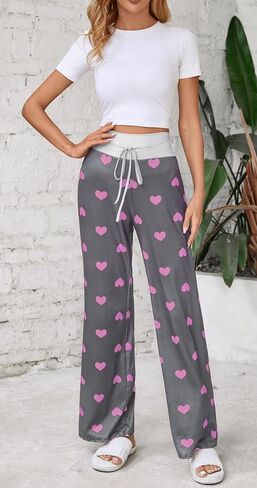 Women Pajama Pants Comfy Lounge Wide Leg Casual Stretch Palazzo Drawstring Pj Bottoms Pants S-3XL in Saudi Arabia