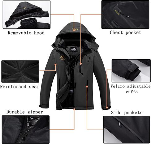 سترة INVACHI النسائية المقاومة للماء للتزلج في الشتاء الدافئ ومعطف الثلج على الجبال وسترة واقية من المطر بغطاء للرأس in Kuwait